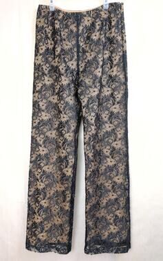 Vintage Cachet sheer black beaded lace pants Sz 8 nude lined Coquette Whimsigoth